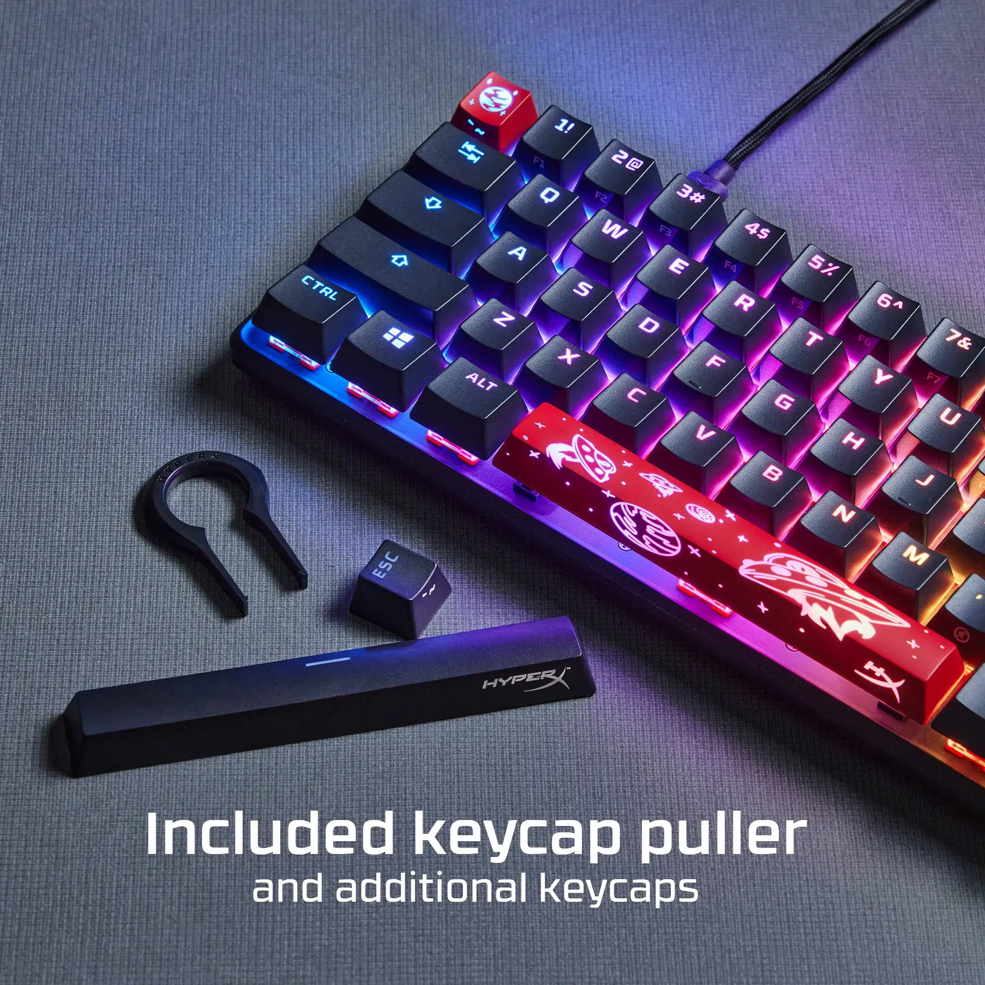 "HyperX Alloy Origins 65" - mechaninė žaidimų klaviatūra - HX Red (JAV išdėstymas), 65%, USB, mechaninė, RGB LED, juoda