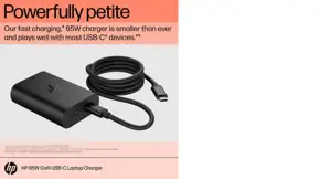 HP 65W GaN USB-C nešiojamojo kompiuterio įkroviklis, vidinis, USB, 1 m, juodas