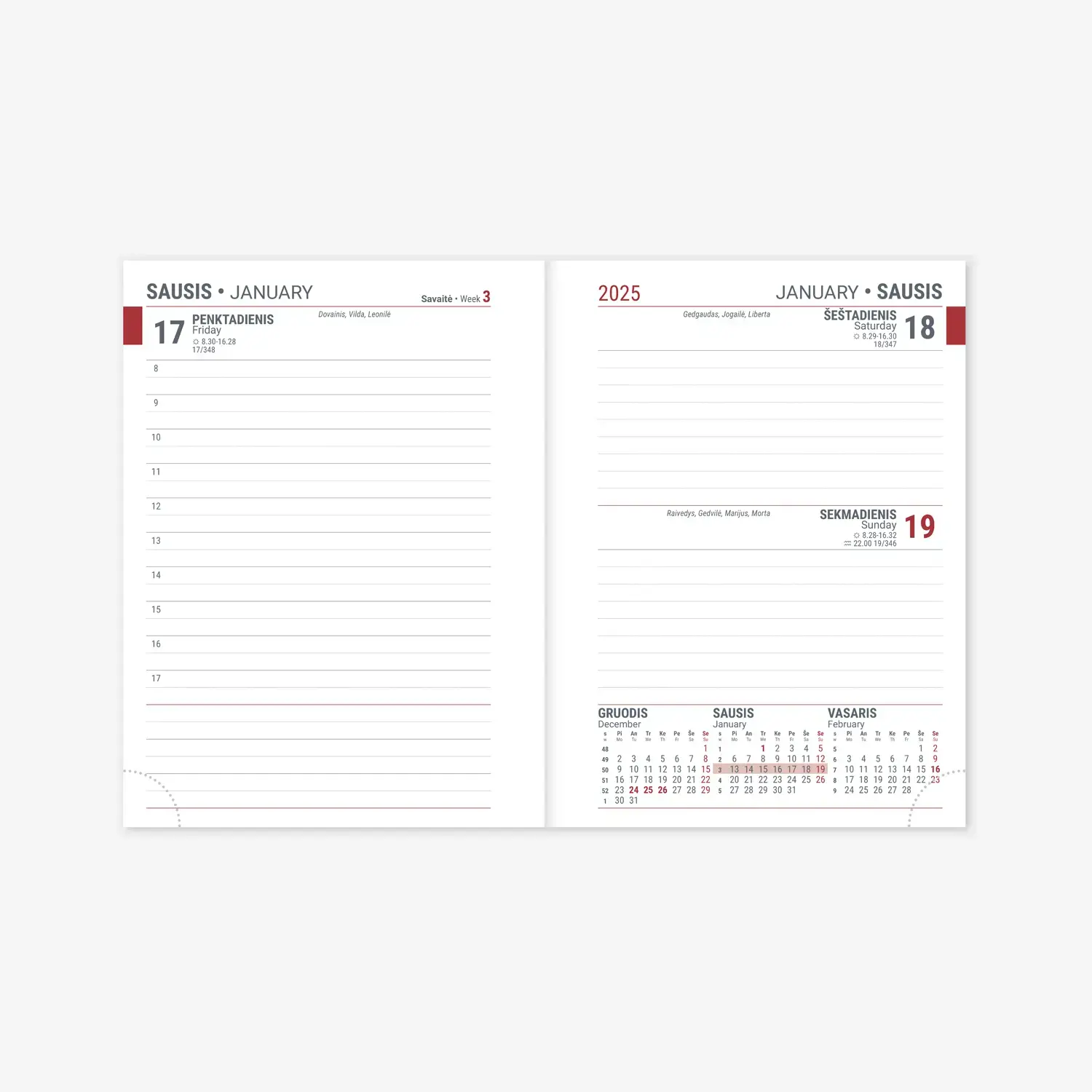 Kalendorius JUNIOR 2025, A6, PU, koralų raudona