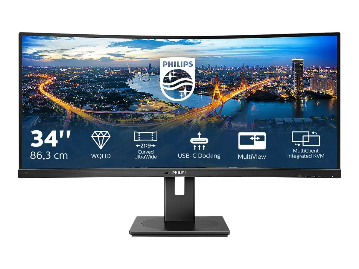 Monitorius Philips B Line 346B1C/00, 86.4 cm (34"), 3440 x 1440 pixels, Quad HD, LCD, 4 ms, Black