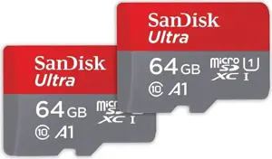 SanDisk Ultra microSDXC 64GB + SD Adapter 140MB/s  A1 Class 10 UHS-I - 2-pack; EAN:619659200602