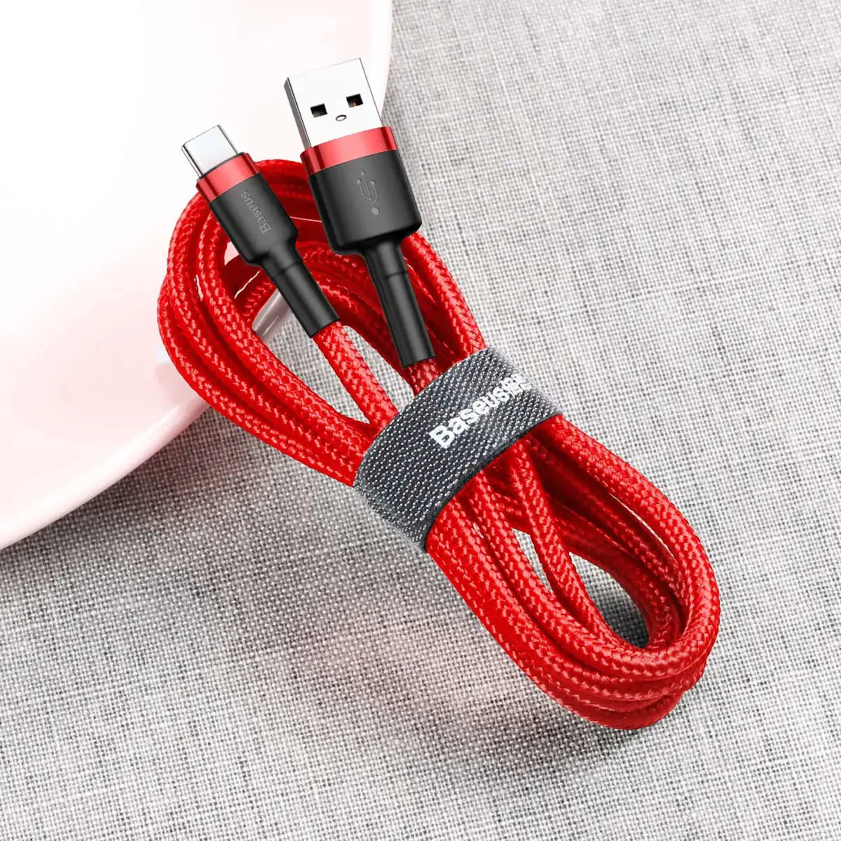 "Baseus Cafule Cable" patvarus nailono kabelis USB / USB-C QC3.0 3A 0.5M Raudona (Raudona)