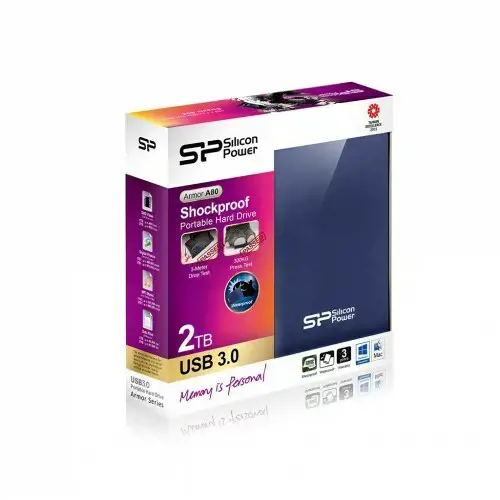 SILICONPOW SP020TBPHDA80S3B Išorinis kietasis diskas Silicon Power Armor A80 2.5 2TB USB 3.0, IPX7, atsparus vandeniui, mėlynas