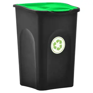 Šiukšliadėžė su vyrius turinčiu dangčiu, juoda ir žalia, 50l