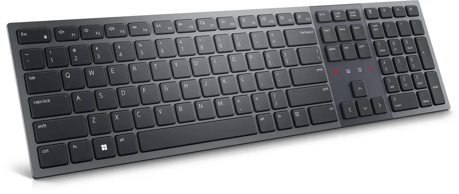 DELL KB900, pilno dydžio (100 %), RF belaidis ryšys + "Bluetooth", žirklinis klavišų jungiklis, QWERTY, grafito spalvos