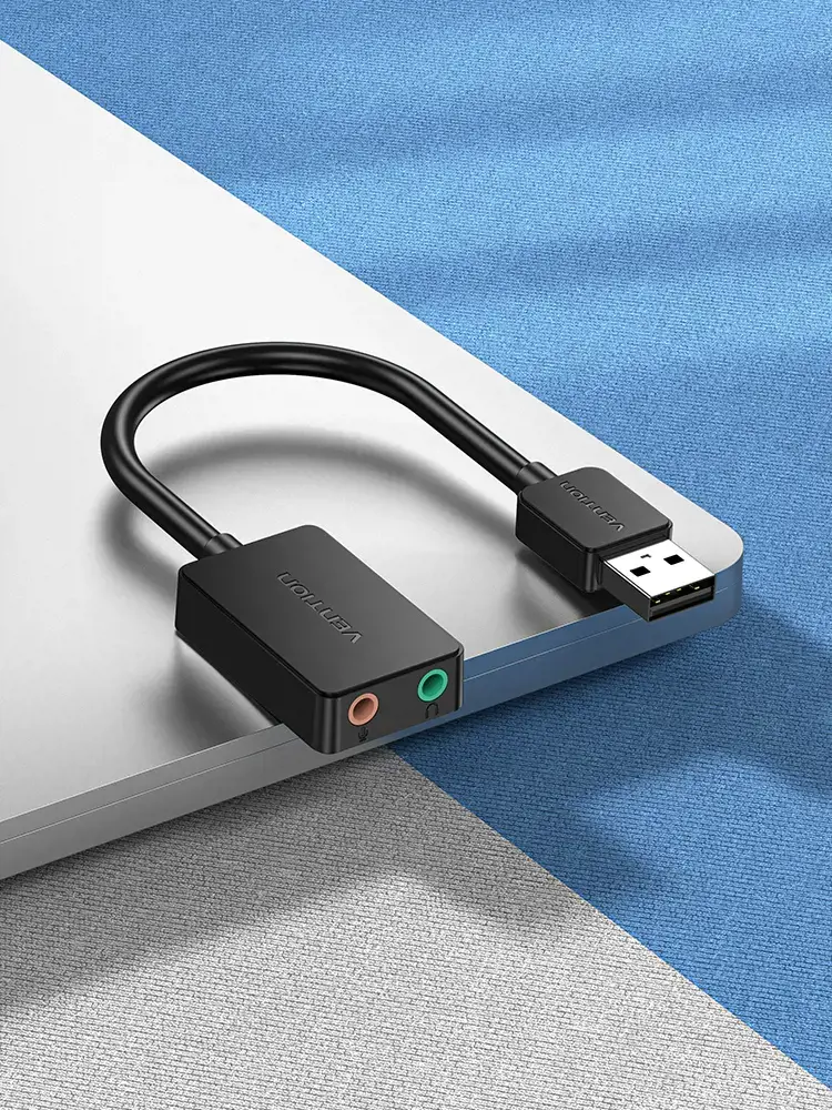 "Vention" 2 prievadų USB išorinė garso kortelė 0,15M juoda, 2,1 kanalo, 16 bitų, USB