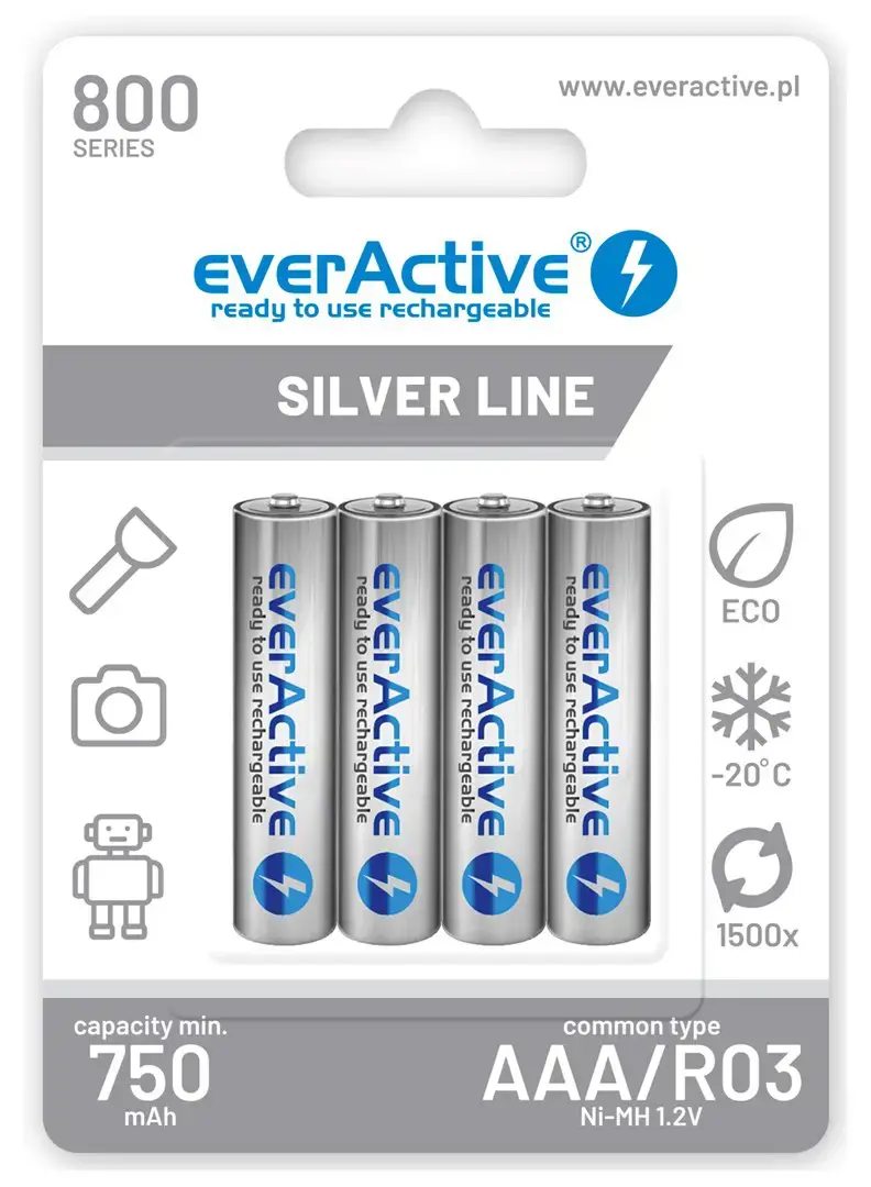 Įkraunamos baterijos everActive Ni-MH R03 AAA 800 mAh Silver Line