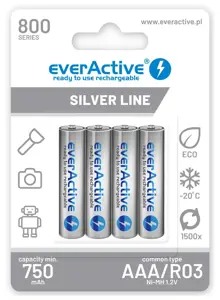 Įkraunamos baterijos everActive Ni-MH R03 AAA 800 mAh Silver Line