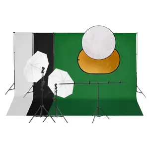 Fotostudijos rinkinys su šviestuvais, fonu ir reflektoriumi