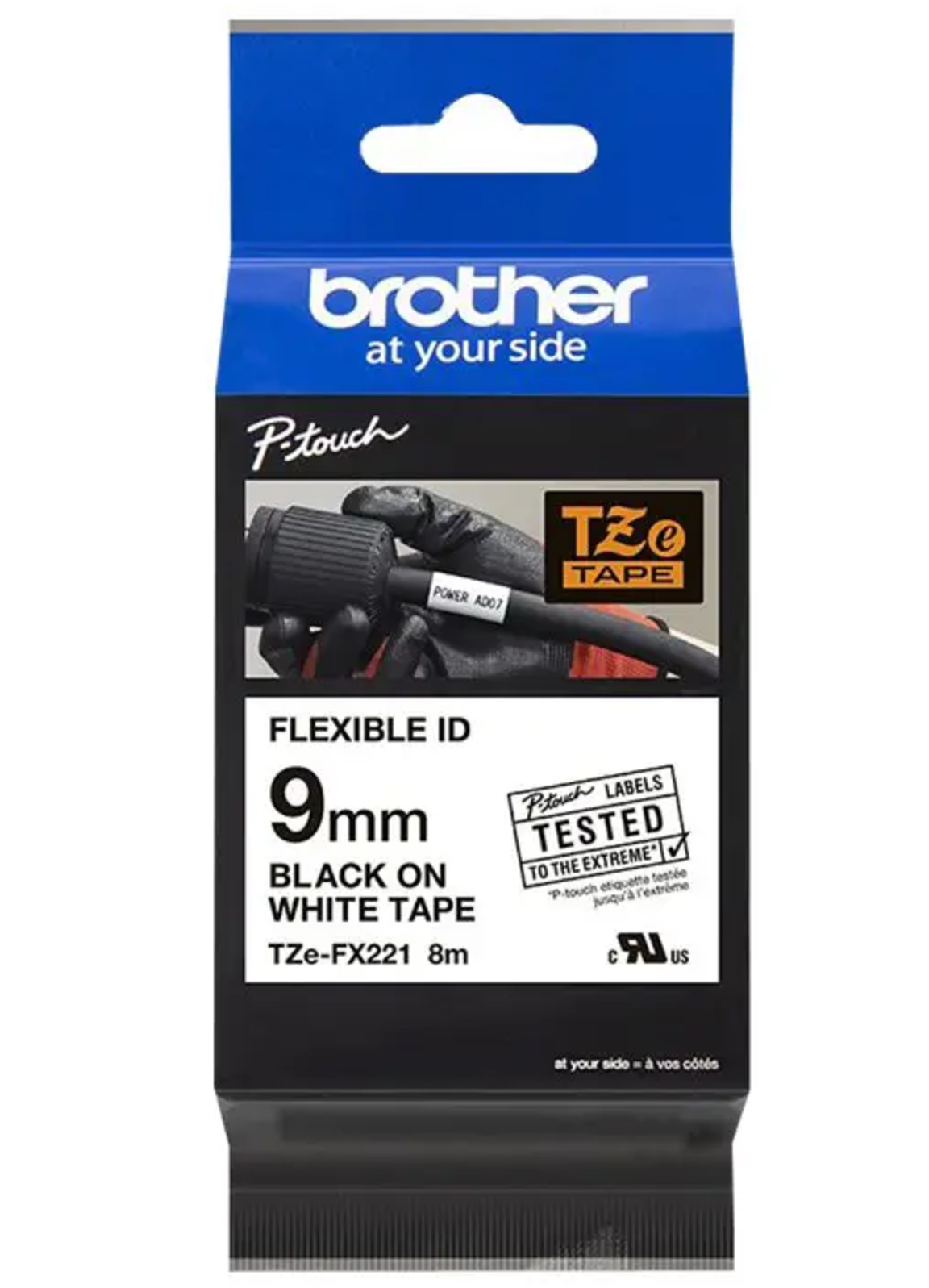 Brother laminuota juosta, juoda ant balto, TZe, juoda, terminis pernešimas, Brother, PT-2100VP, PT-2730, PT-7600, PT-2430PC, PT-2700, PT-9600, PT-9700PC, PT-9800PCN