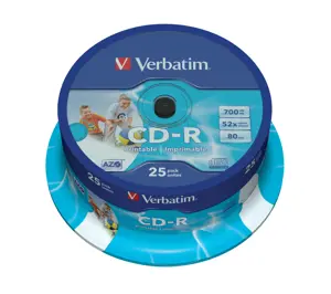 VERBATIM rašaliniu spausdintuvu spausdinamas CD-R 80 min. / 700 MB 52x, 25 vnt. vijų "DataLife Plus…