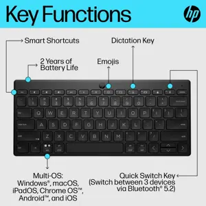 "HP 350 Compact Multi-Device Bluetooth" klaviatūra, "Bluetooth", mechaninė, QWERTY, juoda