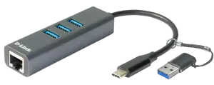 D-Link USB-C/USB-Gigabit Ethernet adapteris su 3 USB 3.0 prievadais DUB-2332, USB Type-C, RJ-45, US…