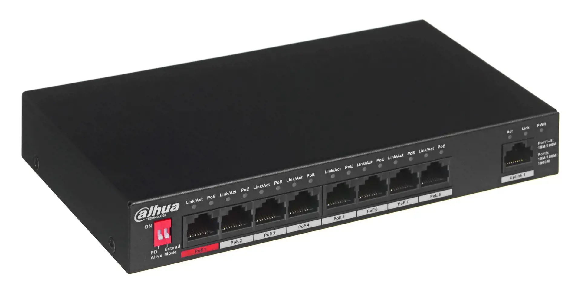 "Dahua" technologija PFS3009-8ET-96 Nevaldomas L2 Fast Ethernet (10/100) maitinimas per Ethernet (PoE), juodas