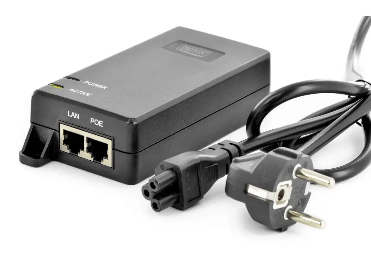 DIGITUS PoE+ maitinimo valdymo injektorius 48V 30W 10/100/1000 Mbps RJ45 LAN įvestis RJ45 PoE išvestis maks. 100 m