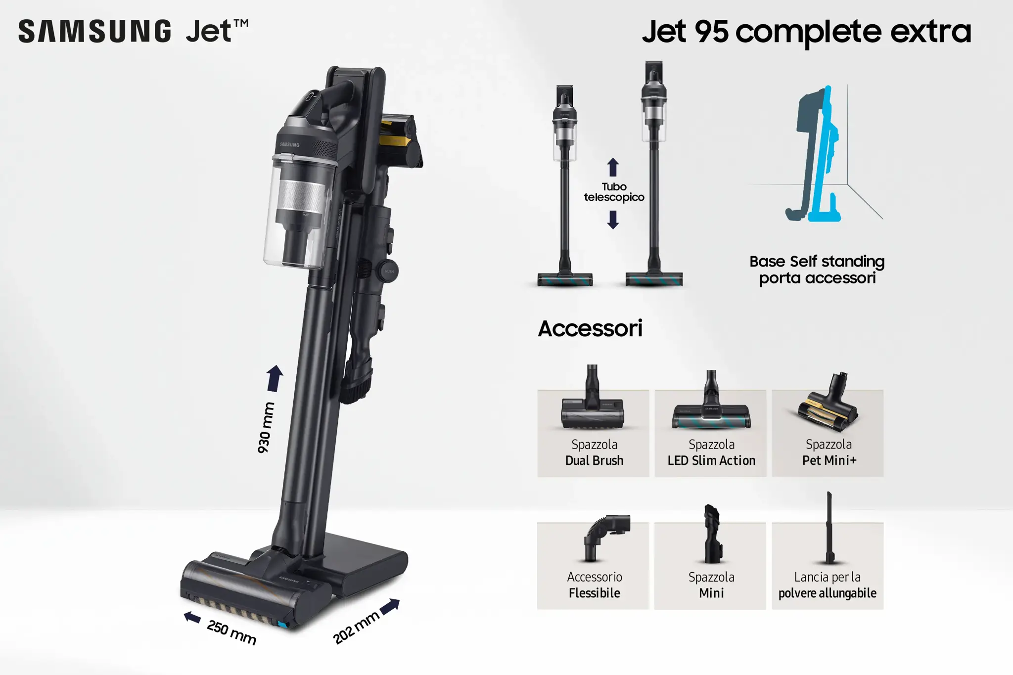 Samsung VS20C9554TK, Stick vacuum, Bagless, Black, 0.8 L, Dry, Cyclonic