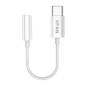 Vipfan L08 USB-C to mini jack 3.5mm AUX cable, 10cm (white)