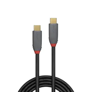 "Lindy" 1 m ilgio USB 3.2 C tipo kabelis, 5A PD, "Anthra Line", 1 m, USB C, USB C, 10000 Mbps, juodas, pilkas