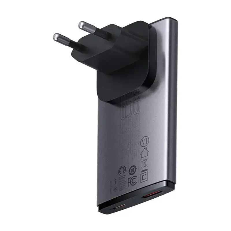 Sieninis įkroviklis "Baseus GaN5", 65 W, 1xport USB-C, 1xUSB-A