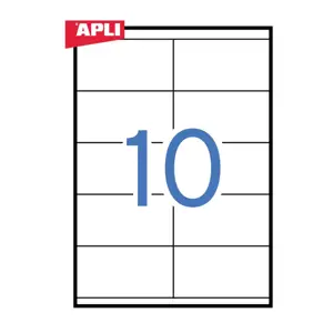 Lipnios etiketės APLI, 105 x 57 mm, A4, 10 lipdukai lape, 100 lapų, balta
