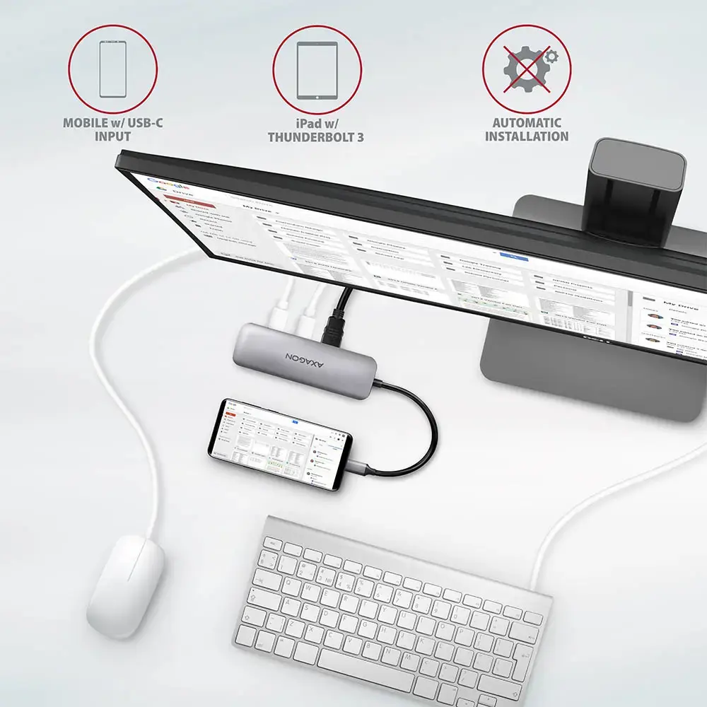 Daugiaportis USB 3.2 Gen 1 šakotuvas. HDMI, kortelių skaitytuvas ir "Power Delivery". 20 cm ilgio USB-C kabelis.