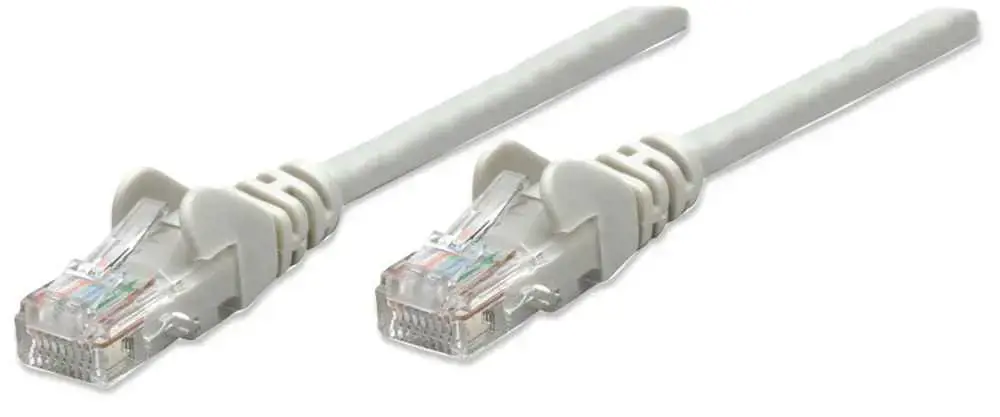 INTELLINET tinklo kabelis Cat5e U/UTP 3,0 m 10 pėdų pilkos spalvos RJ-45 vyriškasis / RJ-45 vyriškasis Snagless paauksuoti kontaktai Polybag