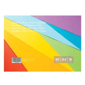 Spalvotas popierius, dvipusis, A4,  80 g/m², 16 lapų (8 spalvos x 2)
