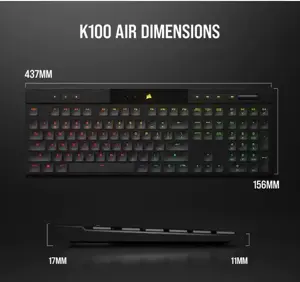 CORSAIR K100 RGB AIR belaidė itin plona mechaninė žaidimų klaviatūra su RGB LED apšvietimu CHERRY ULP Tactile Black