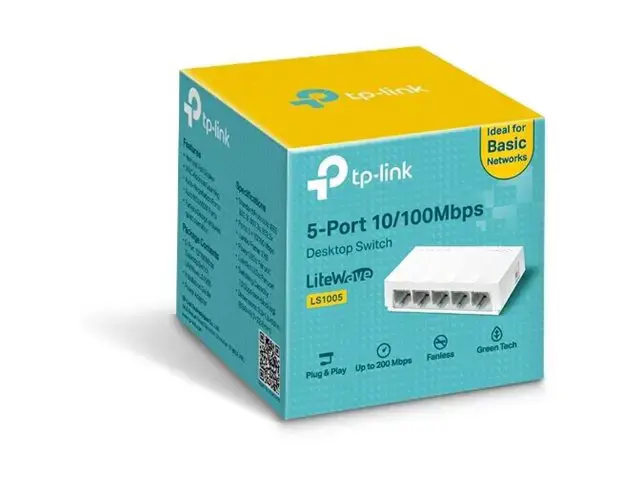 "TP-Link" 5 prievadų 10/100 Mbps stalinio kompiuterio tinklo komutatorius, nevaldomas, Fast Ethernet (10/100)