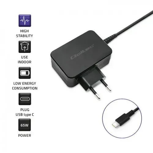 QOLTEC 51024 Įkroviklis 65W / 5-20V / 3-3,25A / C tipo USB / PD / juodas