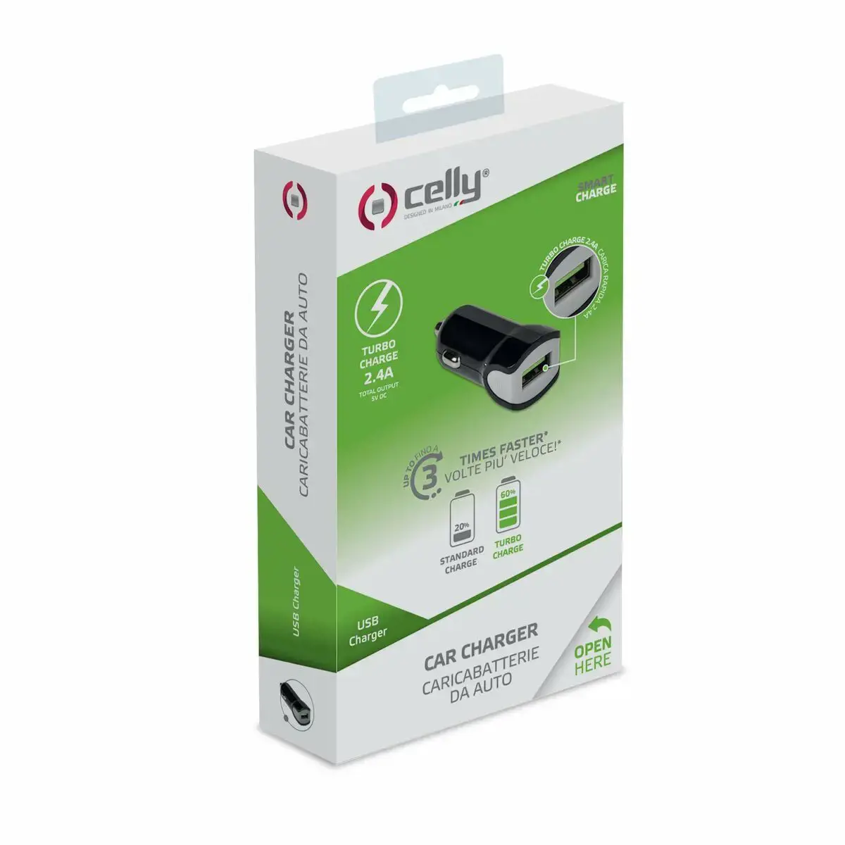 CELLY TURBO AUTOMOBILINIS ĮKROVIKLIS 1USB 2.4A BK