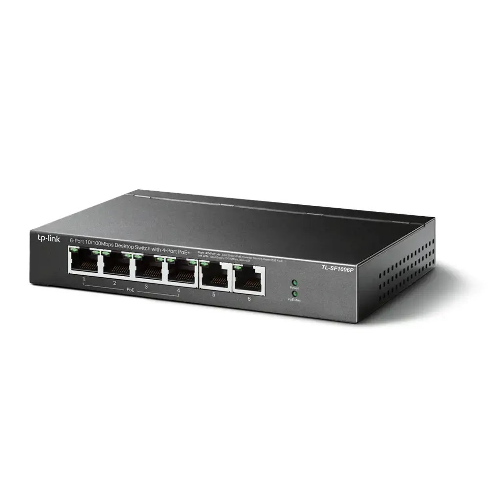 TP-Link TL-SF1006P, nevaldomas, Fast Ethernet (10/100), maitinimas per Ethernet (PoE)
