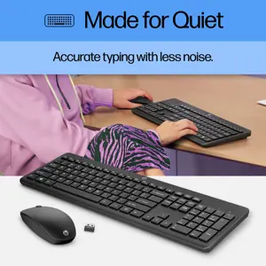 HP 230 Wireless Mouse and Keyboard Combo, Full-size (100%), Wireless, RF Wireless, Membrane, Black, Mouse included