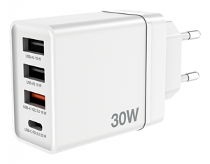 Verbatim 49701 USB Įkroviklis 30W 4-Port USB-A, USB-C, EU Plug, Balta