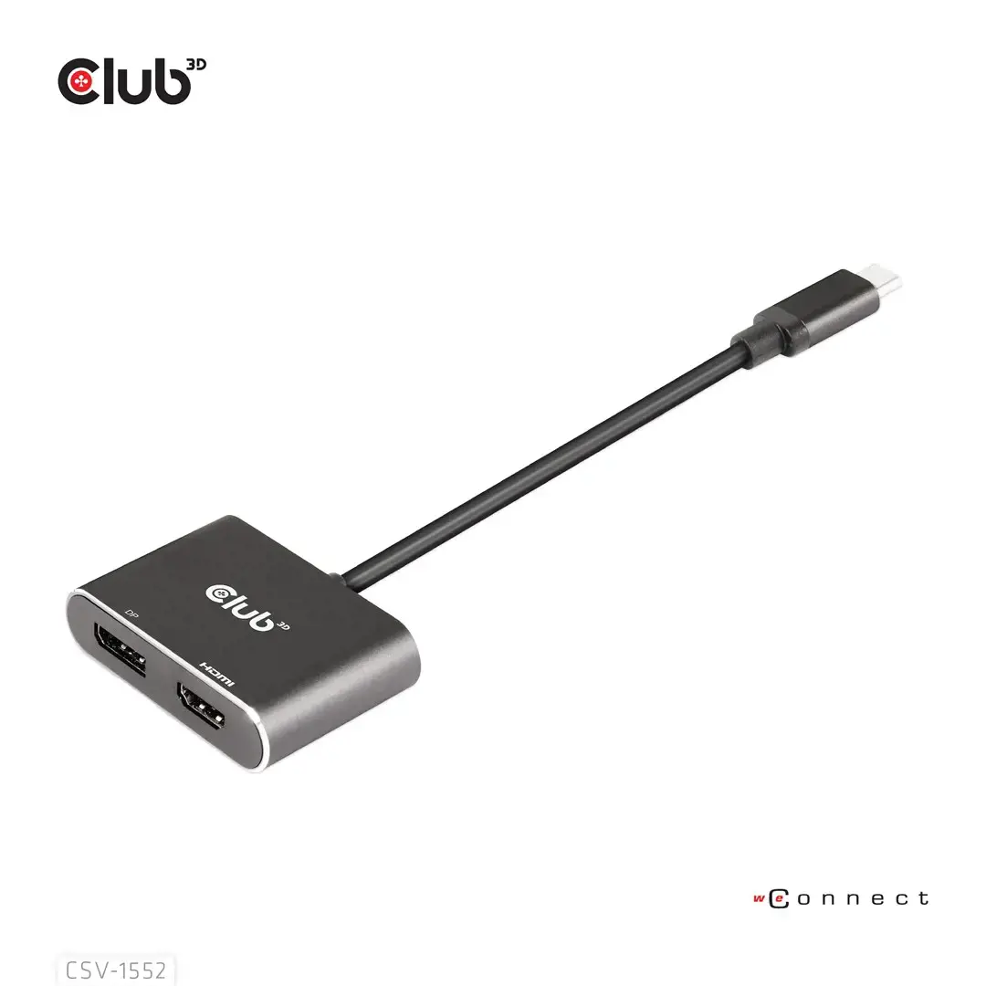 CLUB3D MST hub USB3.2 Gen2 Type-C(DP Alt-Mode) to DisplayPort + HDMI 4K60Hz M/F, 3840 x 2160, 2160p, Black, Box, Windows 10, 62 mm