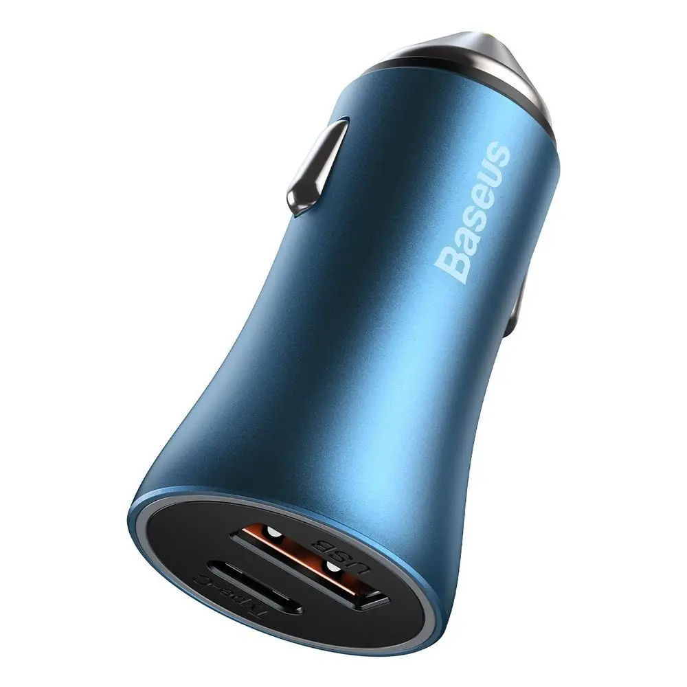 Baseus Golden Contactor Pro car charger, USB + USB-C, QC4.0+, PD, SCP, 40W (blue) + USB-C - Lightning cable 1m (blue)