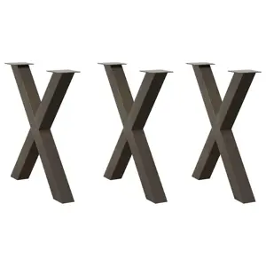 Valgomojo stalo kojos, X formos, 3 vnt., natūralus plienas, 70x(72-73) cm, plienas