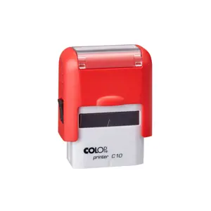 Antspaudas COLOP Printer C10, raudonas korpusas, mėlyna pagalvėlė