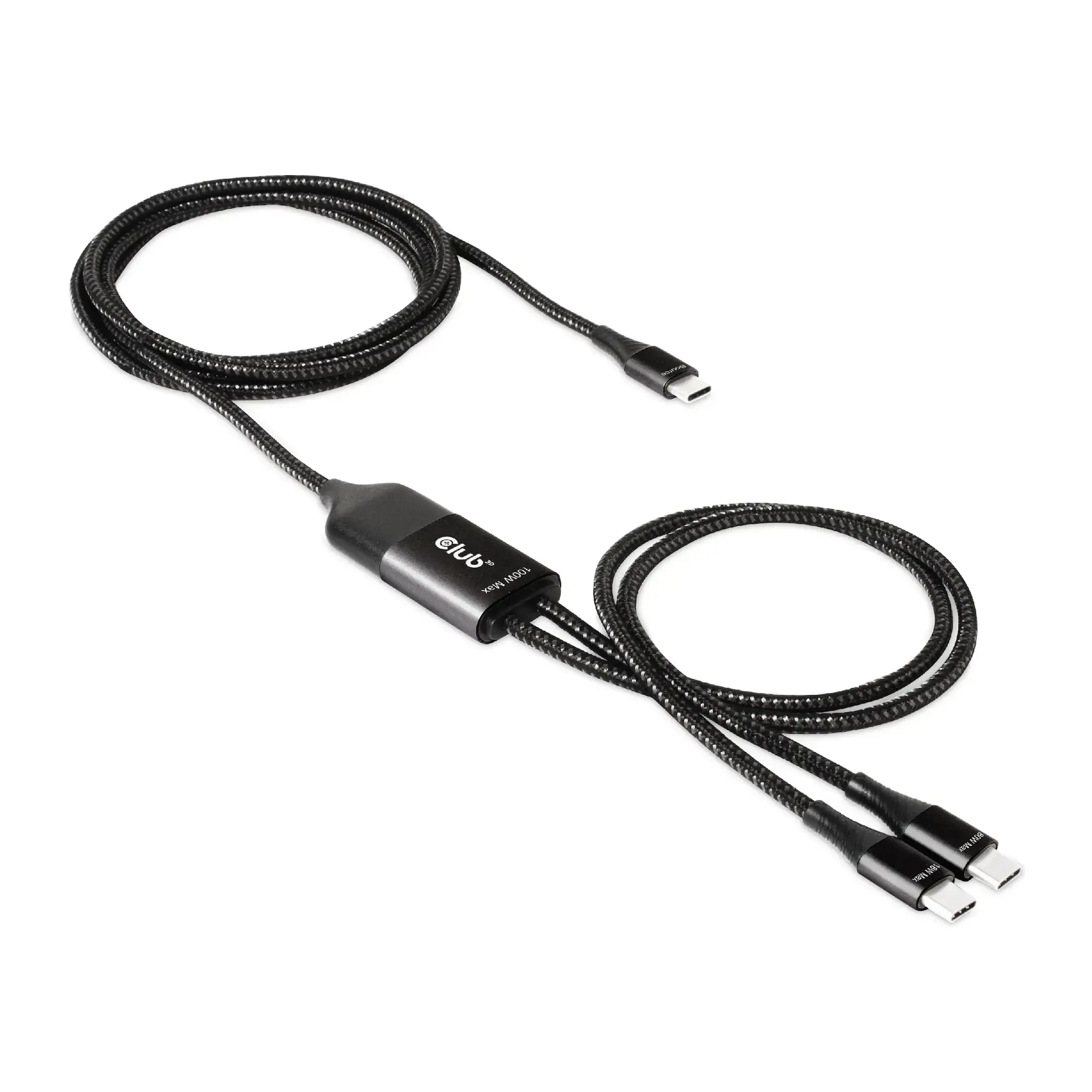 CLUB3D USB Type-C, Y charging cable to 2x USB Type-C max. 100W, 1.83m/6ft M/M, 1.83 m, USB C, USB C, Black