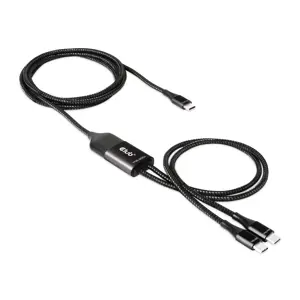 CLUB3D USB Type-C, Y charging cable to 2x USB Type-C max. 100W, 1.83m/6ft M/M, 1.83 m, USB C, USB C, Black