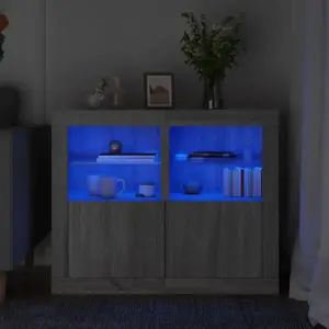 Šoninės spintelės su LED lemputėmis, 2vnt., pilka ąžuolo