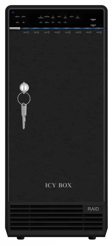 ICYBOX IB-3680SU3 "IcyBox" išorinis 3,5 standžiųjų diskų dėklas su 8 lizdais SATA I/II/III, USB 3.0, eSATA, JBOD, juodas