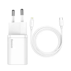 "Baseus Super Si" greitasis įkroviklis 1C 20W su USB-C laidu "Lightning" 1 m ilgio baltas (baltas)