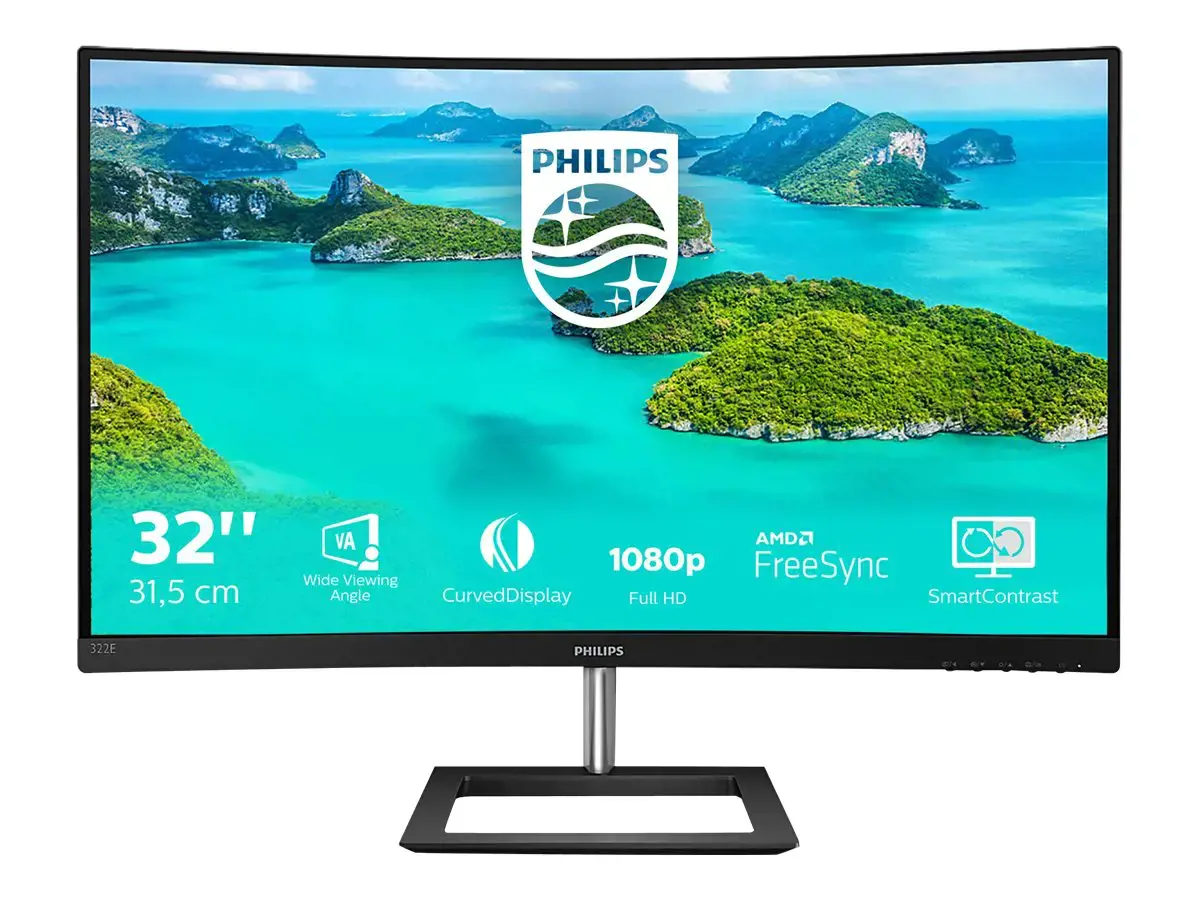 Monitorius Philips E Line 322E1C/00, 80 cm (31.5"), 1920 x 1080 pixels, Full HD, LCD, 4 ms, Black