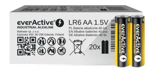 Šarminės baterijos everActive Industrial Alkaline LR6 AA - kartoninė dėžutė 40 vnt.