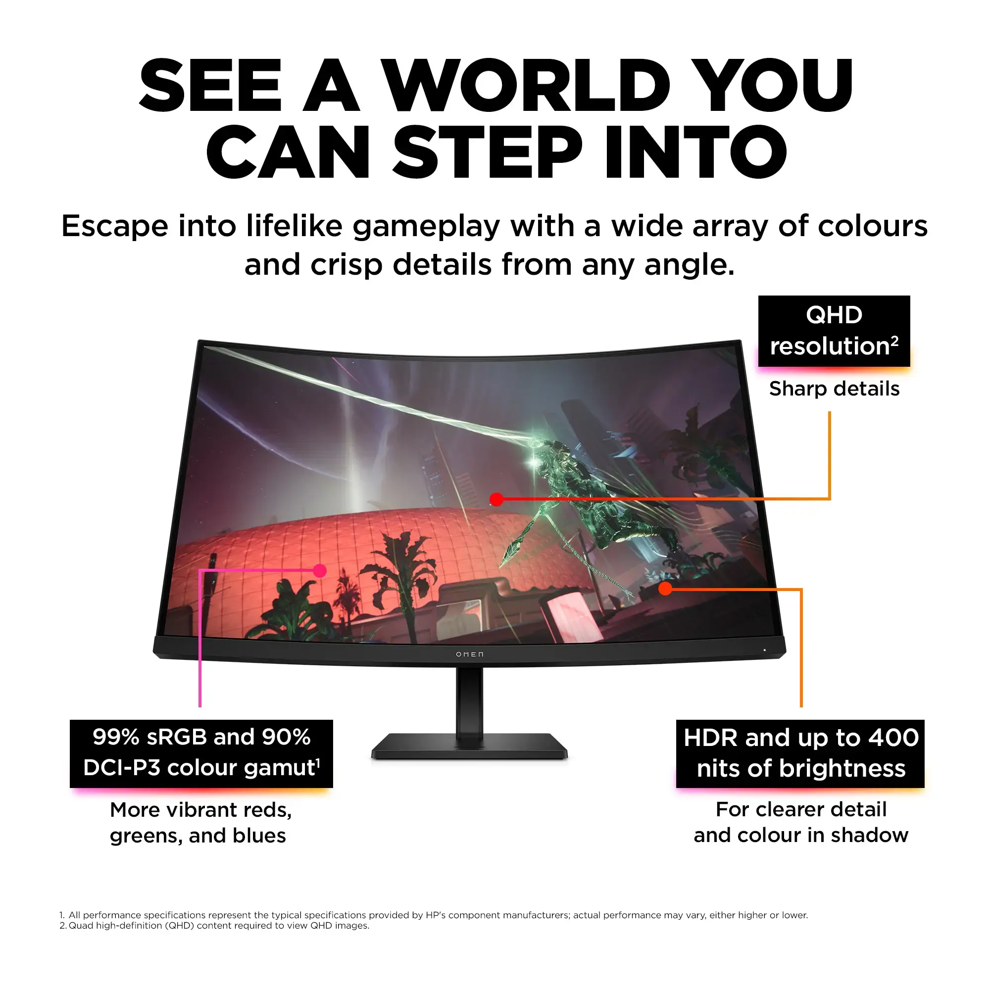 HP OMEN by HP 32c, 80 cm (31,5"), 2560 x 1440 taškų, "Quad HD", 1 ms, juodas