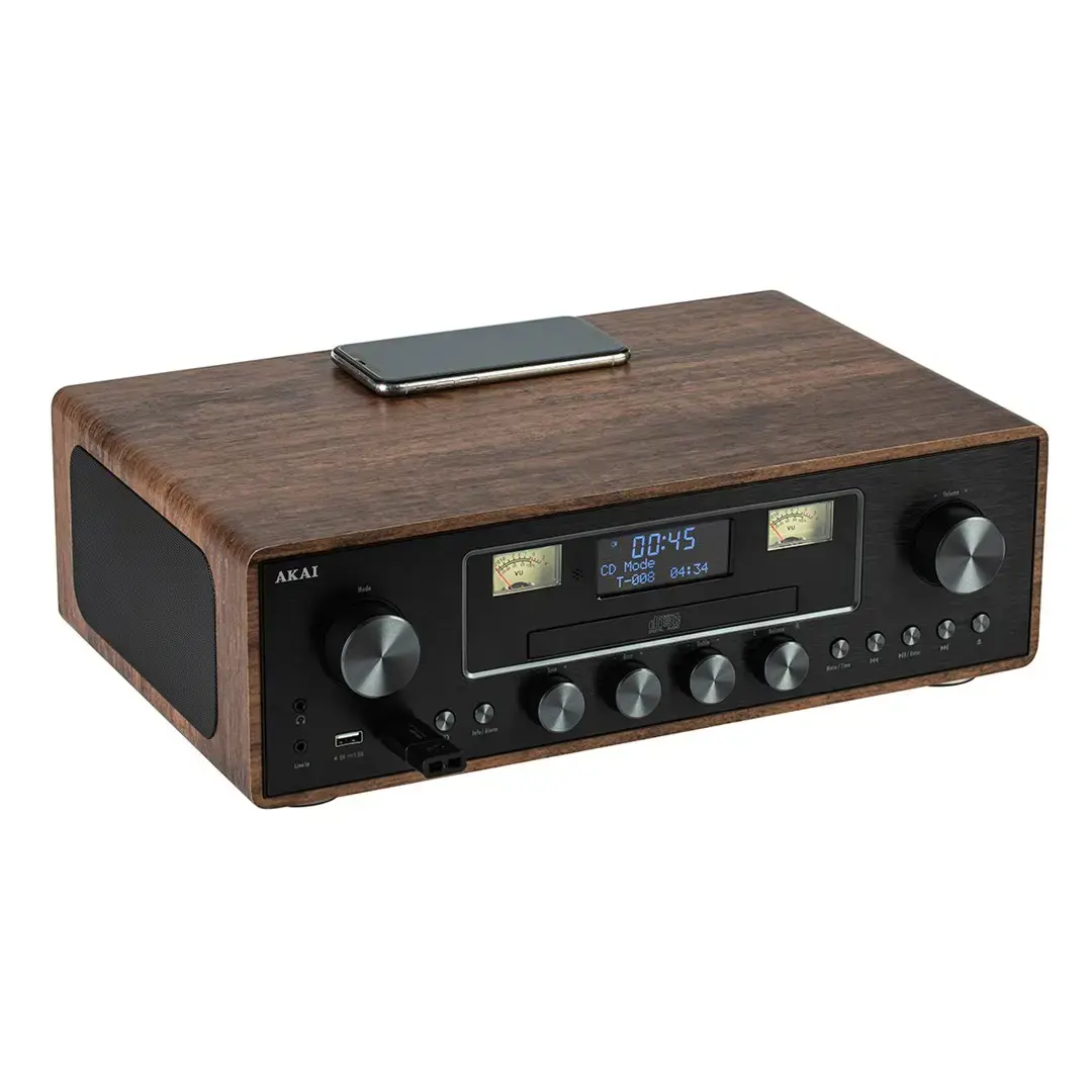 AKAI AM-100 RHAPSODY Stereo system 30W RMS, Bluetooth 5.0, DAB+/FM, CD/USB, AUX, brown black