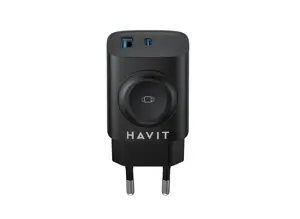 Havit UC132 EU - GaN 22 W dual-port charger with wireless charging option, black