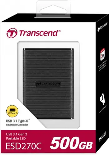 TRANSCEND ESD270C 500 GB išorinis SSD diskas USB 3.1 Gen 2 C tipo