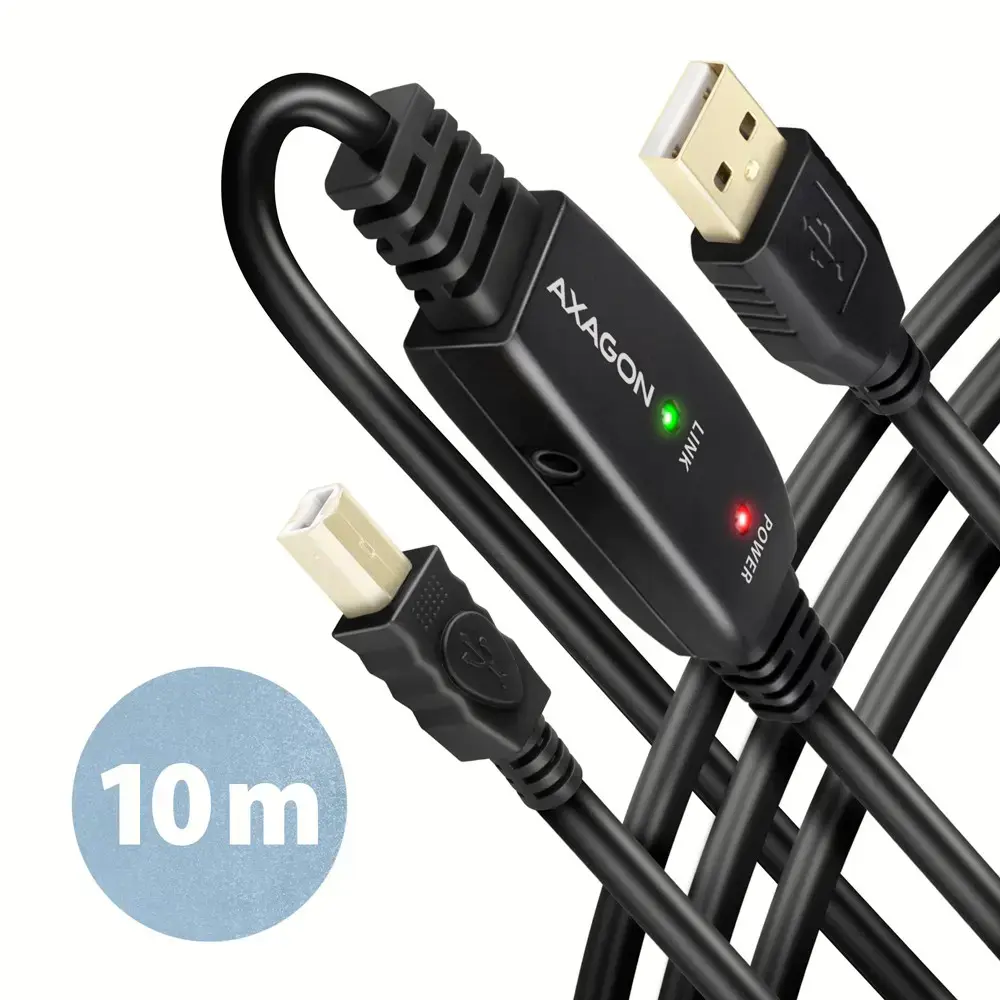 Aragon ADR-210B Aktyviosios jungties USB 2.0 A-M > B-M kabelis, 10 m ilgio. Maitinimo šaltinio parinktis.